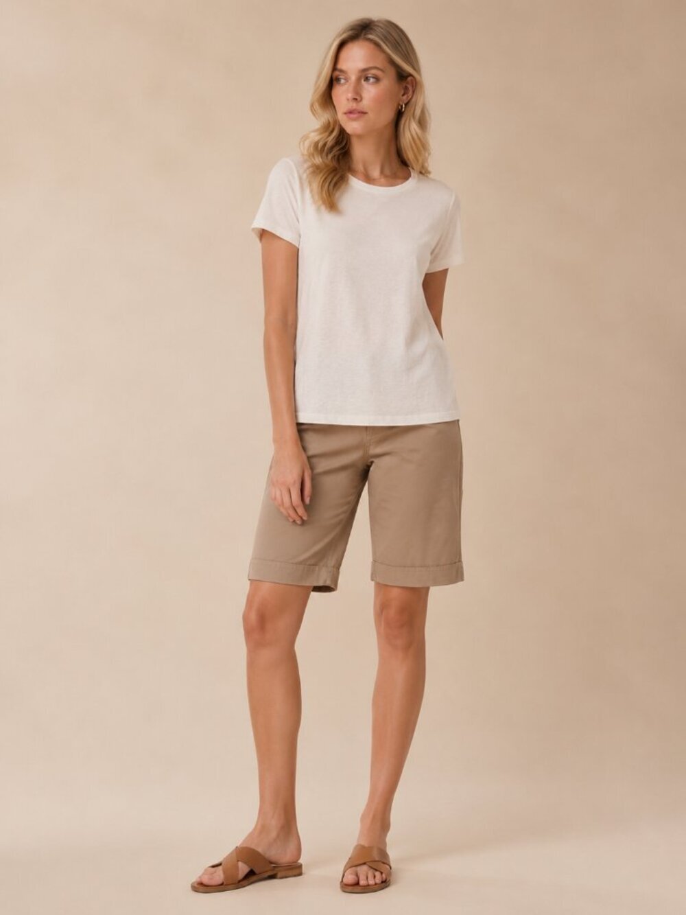 2/$30 Lands' End Petite 12" Chino Bermuda Short Khaki 10P #A2897
